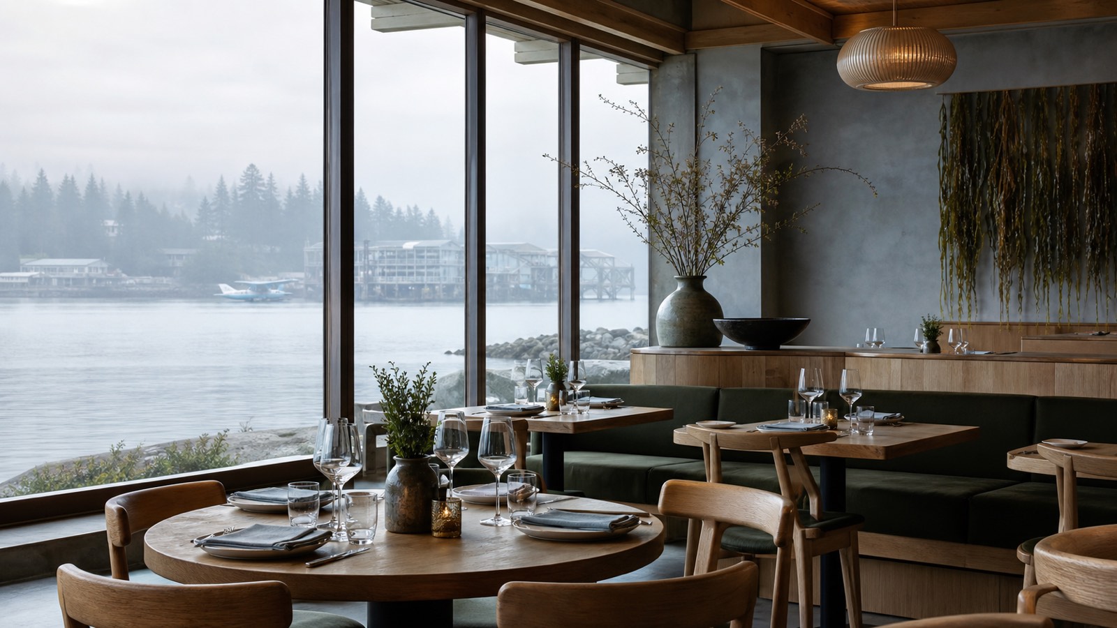 Mist-lit Pacific dining room in Vancouver